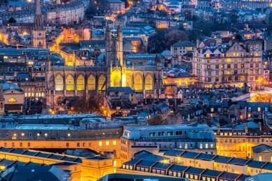 overlooking the georgian city of bath from alexandra park on top of beechen cliff, somerset england uk europe