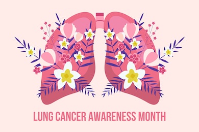 lung cancer awareness month concept vector. pulmonary fibrosis, tuberculosis illustration for website, app, banner. internal organ with tropical flower and leaves.