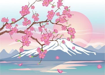 japanese cherry-sakura on a background of mount fuji