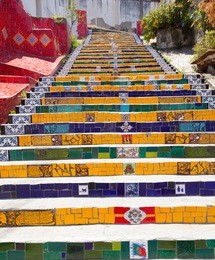 escadaria selaron famous steps in rio de janeiro, brazil artist jorge selaron 