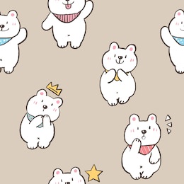seamless pattern with cute white bear characters on light brown background