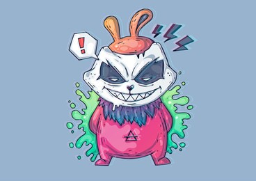 creative cartoon illustration. angry bunny monster