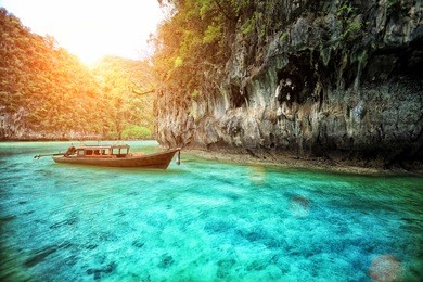 long boat at railay in krabi, thailand