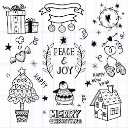  illustration, cute hand drawn christmas doodles,  set of christmas design element in doodle style,sketchy  hand drawn doodle cartoon set of objects  on the merry christmas theme  , illustration for c