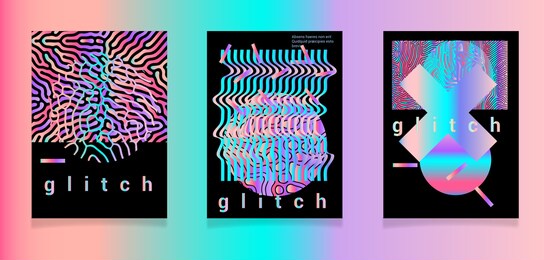 abstract futuristic posters with holographic geometric shapes. cover template for music or fashion event, party.