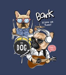cartoon dog with music instruments illustration