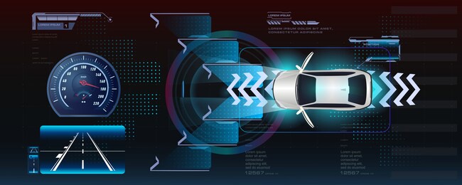 automatic braking system avoid car crash and accidents. autonomous vehicle movement. smart car with sensors that scan the road. driving control system without driver assistance. safe driving. vector