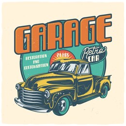 t-shirt or poster design with illustration of classic car