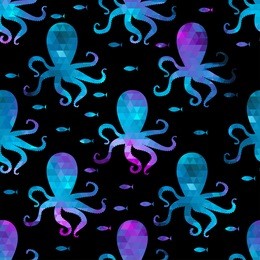 seamless pattern with octopuses and fishes. colorful mosaic backdrop. background (seamlessly tiling).