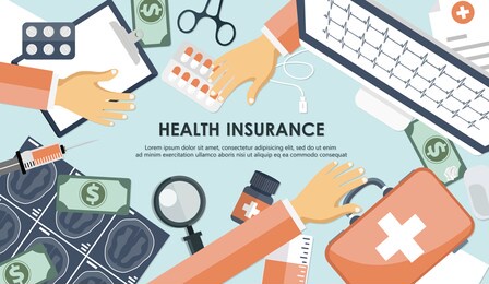 health care insurance concept. man fills in the form of health insurance. flat vector illustration