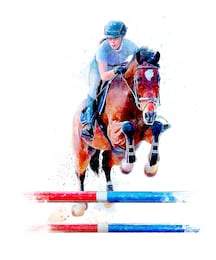 jockey on horse. horse jumping. equestrian events. show jumping competition. watercolor painting illustration isolated on white background