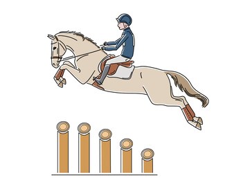 rider on horse at equestrian event jumps over an wood wide obstacle vector illustration
