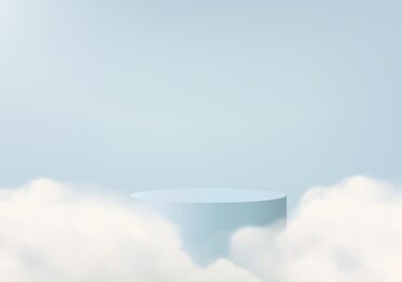 background vector 3d blue rendering with podium and minimal cloud white scene, minimal abstract cloud background 3d rendered geometric shape sky cloud blue pastel. stage 3d rendering in cloud platform