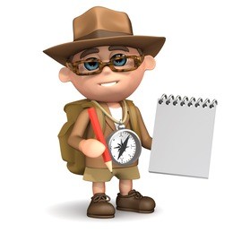 3d render of an explorer with a notepad and pencil