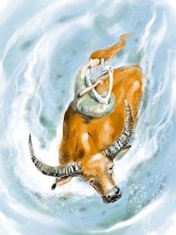 astrological sign taurus or bull. venus. zeus ' abduction of europa. music. lira. a girl plays a musical instrument.