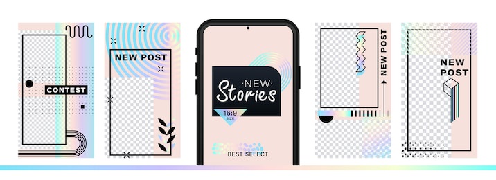 set of abstract trendy design for stories with dispersion effect.  editable template for social networks stories. for create trendy stories, sales, poster, new posts in memphis and hipster style.
