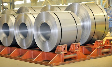 rolls of steel sheet in a plant, galvanized steel coil