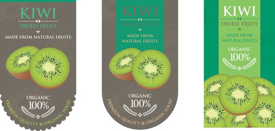set of vector label with kiwi dried.