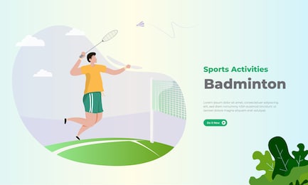 playing badminton illustration concept, a man jumps up and smashes the shuttlecock