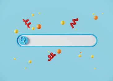 minimal abstract background for online and shopping concept. blank search bar on blue background. 3d rendering illustration. clipping path of each element included.