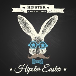 hipster easter - easter poster with hipster bunny on chalkboard background, eps10.