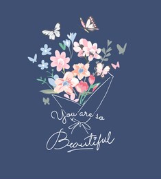 beautiful slogan with colorful bouquet of flower illustration