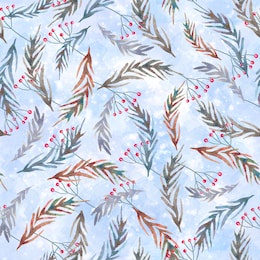 winter seamless pattern of leaves and red berries. christmas pattern, frosty background