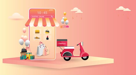 shopping online on mobile application concept marketing and digital vector.