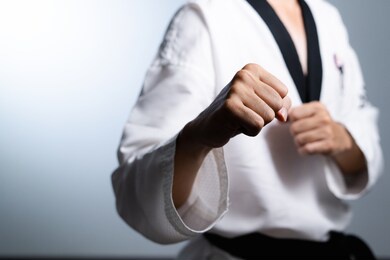 taekwondo martial art , selective focus detail on human hand