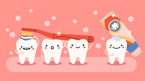 cute tooth hygiene. smiling, happy teeth mascots with toothbrush and toothpaste, oral dental healthcare isolated vector illustration. dentistry, cleaning teeth, cheerful healthy characters