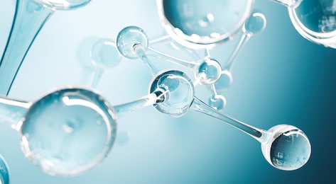 abstract water molecules design. atoms formula. abstract dna background for chemistry science banner or flyer. science or medical background. 3d rendering illustration