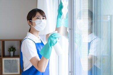 a woman doing a house cleaning job