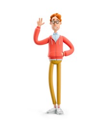 peace gesture. nerd larry greeting you. 3d illustration.