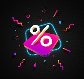 percent sign 3d modern design on dark background. discount sale special offer vector illustration