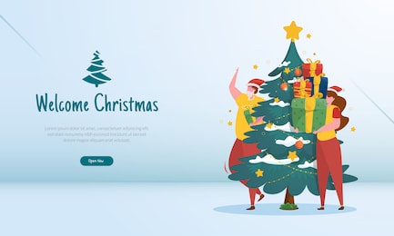 flat illustration of christmas day celebration, young couple celebrating christmas