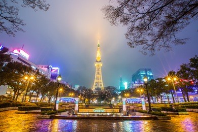 nagoya tv tower, sagae district at night