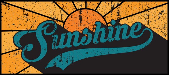 vintage sunshine slogan text illustration with sun sky background - 70s retro groovy vector print for girl tee.t shirt and poster