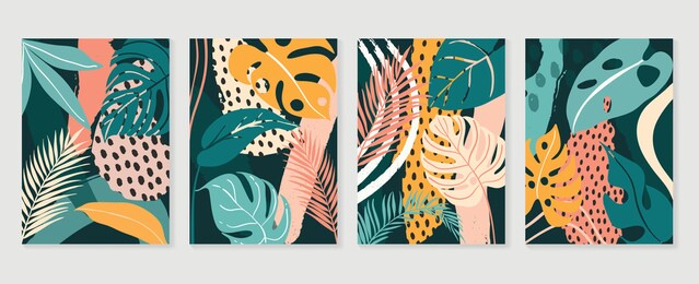 botanical wall art vector set. abstract wall art vector collection.  abstract organic shape art design for poster, print, cover, wallpaper, minimal and  natural wall art. vector illustration.