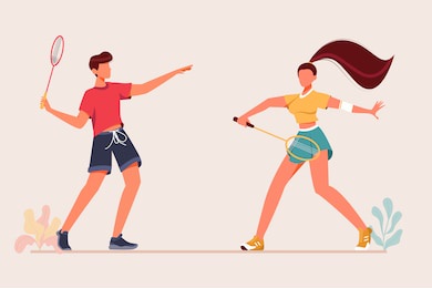 man playing badminton with woman isolated background flat design, playing badminton with friend vector illustration modern style

