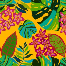 creative seamless pattern with tropical leaves. trendy pattern with hand drawn exotic plants. swimwear botanical design. jungle exotic summer print.	