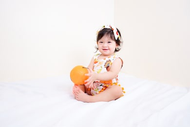 asian thai cute baby girl in thanksgiving costume, thanksgiving day