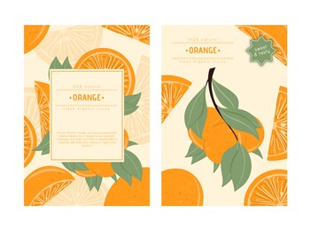 fresh textured orange fruits on branch with leaves vector hand drawn card design. orange mandarin. tangerine, vitamin c, tasty and juicy fruits poster concept.
