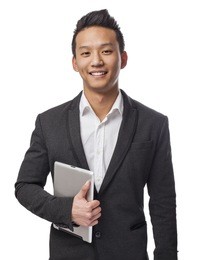 young business asian man using his tablet