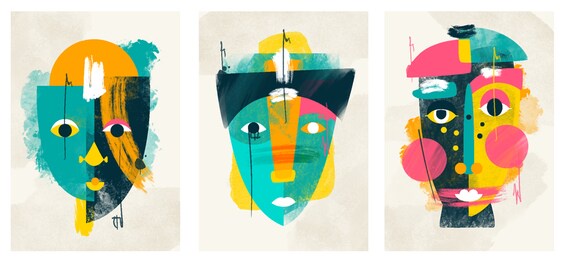 face portrait abstraction wall art illustration design vector. creative shapes design graphics with textured geometric shapes. abstract geometric face minimalism. girl or woman silhouette cubism. 