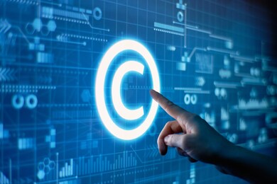 concept of copyright and intellectual property on a digital display.