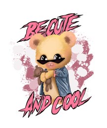be cute and cool slogan with cute bear toy in sunglasses carrying guitar illustration