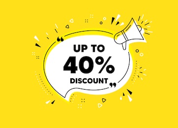 up to 40% discount. megaphone yellow vector banner. sale offer price sign. special offer symbol. save 40 percentages. thought speech bubble with quotes. vector
