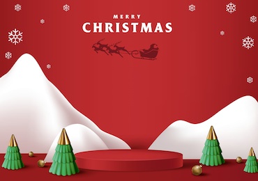 merry christmas banner with product display cylindrical shape