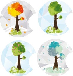 set of four seasonal vector icons - spring, summer, autumn and winter