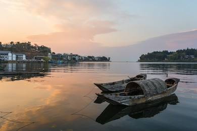 erhai lake under the sunset in shuanglang, dali of yunnan province.